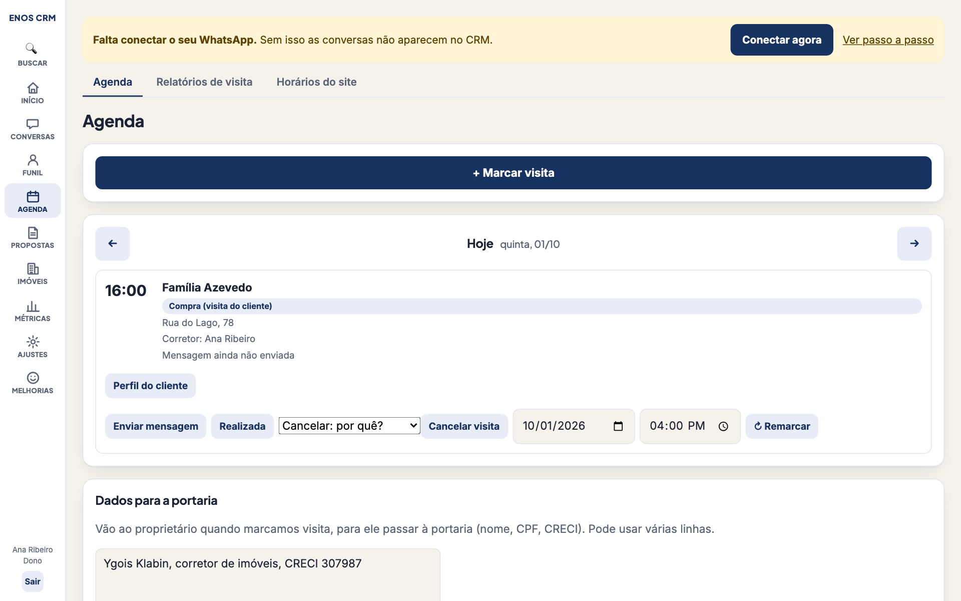 Agenda de visitas do TalkImob CRM
