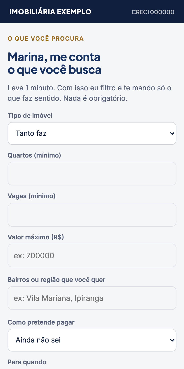 Questionário respondido pelo cliente no celular